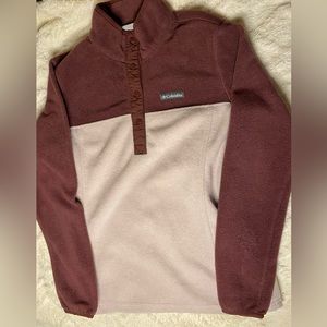 Maroon and light pink jacket.